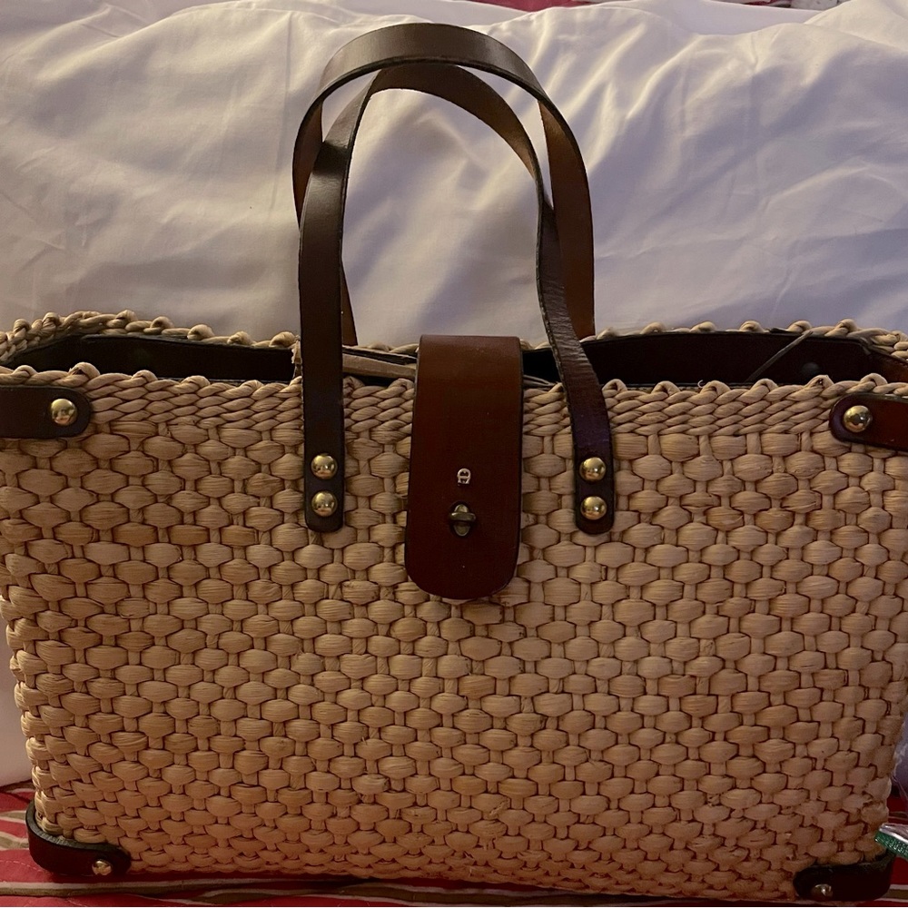 Vintage Aigner Straw and Leather Purse